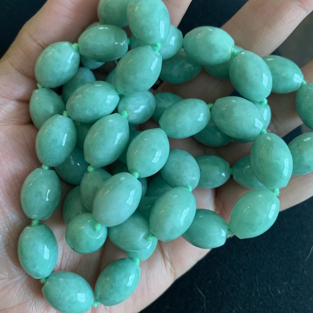 NWOT GSJ STERLING SILVER PALE GREEN AMAZONITE STONE BEAD HAND KNOTTED